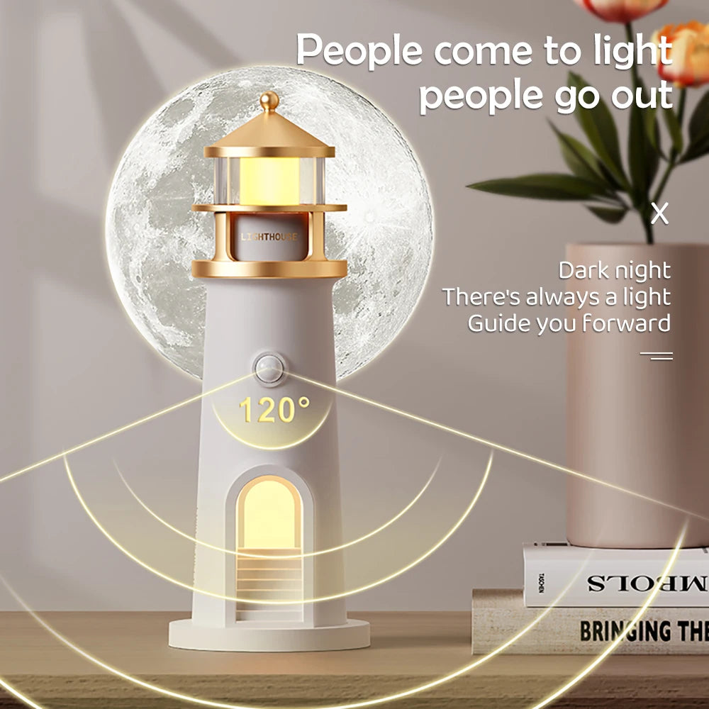Laatste Dag 50% Korting!🔥I GlowHarbor™ – Vuurtoren Nachtlamp met Maanlicht